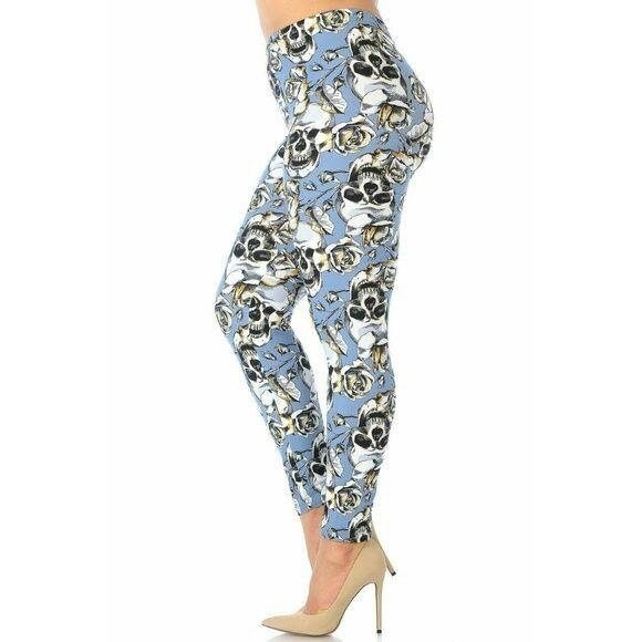 Extra Plus Size Buttery Soft Charcoal Rose Sugar Skull XPlus Size Leggings - Picture 2 of 8